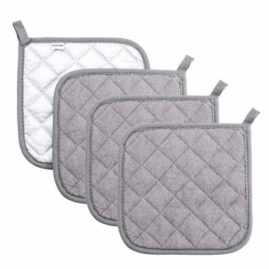 Picture of joyhalo 4 Pack Pot Holders for Kitchen Heat Resistant Pot Holders Sets Oven Hot Pads Terry Cloth Pot Holders for Cooking Baking