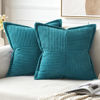 Picture of MIULEE Teal Blue Corduroy Pillow Covers 18x18 Inch with Splicing Set of 2 Super Soft Boho Striped Pillow Covers Broadside Decorative Spring Textured Throw Pillows for Couch Cushion Bed Livingroom