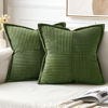 Picture of MIULEE Moss Green Corduroy Pillow Covers 16x16 Inch with Splicing Set of 2 Super Soft Boho Striped Pillow Covers Broadside Decorative Textured Throw Pillows for Spring Couch Cushion Bed Livingroom
