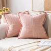 Picture of MIULEE Pink Corduroy Pillow Covers 24x24 inch with Splicing Set of 2 Super Soft Boho Striped Pillow Covers Broadside Decorative Textured Throw Pillows for Spring Couch Cushion Livingroom