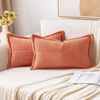 Picture of MIULEE Coral Red Corduroy Pillow Covers 12x20 Inch with Splicing Set of 2 Super Soft Boho Striped Pillow Covers Broadside Decorative Textured Throw Pillows for Spring Couch Cushion Bed Livingroom
