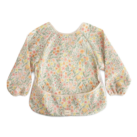 Picture of mushie Long Sleeve Baby Bib | Mess Free & Waterproof Fabric for Toddlers | Adjustable Fit for Ages 6-24 Months (Pastel Blooms)