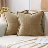 Picture of MIULEE Khaki Corduroy Pillow Covers 24 x 24 inch with Splicing Set of 2 Super Soft Couch Pillow Covers Broadside Striped Decorative Textured Throw Pillows for Cushion Bed Livingroom