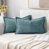 Picture of MIULEE Dusty Blue Pillow Covers 12x20 inch Set of 2 Super Soft Decorative Striped Corduroy Pillow Covers with Splicing Broadside Boho Couch Pillowcases for Sofa Cushion Livingroom Bedroom