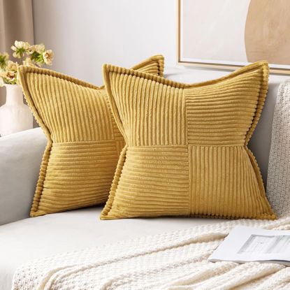 Picture of MIULEE Gold Pillow Covers 20x20 Inch with Splicing Set of 2 Super Soft Boho Striped Corduroy Pillow Covers Broadside Decorative Textured Throw Pillows for Fall Couch Cushion Livingroom