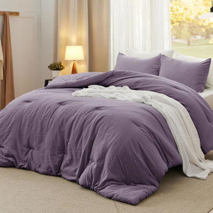 Picture of Bedsure Queen Size Comforter Set, Grayish Purple Soft Prewashed Bedding for All Seasons, 3 Pieces GentleSoft™ Down Alternative Bed Set, 1 Lightweight Comforter (90"x90") and 2 Pillowcases (20"x26")