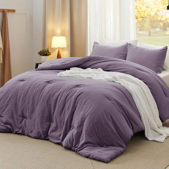 Picture of Bedsure Queen Size Comforter Set, Grayish Purple Soft Prewashed Bedding for All Seasons, 3 Pieces GentleSoft™ Down Alternative Bed Set, 1 Lightweight Comforter (90"x90") and 2 Pillowcases (20"x26")