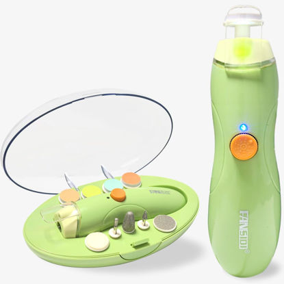Picture of Rechargeable Baby Nail Trimmer, FANSIDI Baby Nail File Safe Baby Nail Filer Electric with 13 Replacement Pads, Trim Polish Grooming Kit for Newborn Infant Toddler or Adults Toes Fingernails Care