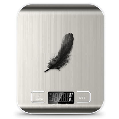 Picture of Food Scale, 11lb Kitchen Scale with 6 Units Tare Function & LCD Display, 0.05oz/1g Stainless Steel Digital Food Scale Grams and Ounces for Baking, Cooking, Dieting and Meal Prep (Batteries Included)