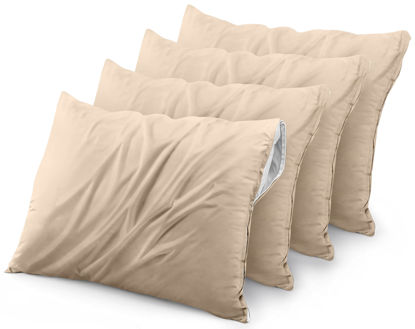 Picture of Utopia Bedding Waterproof Pillow Protector Zippered (4 Pack) Standard Beige - Bed Bug Proof Pillow Encasement 20 x 26 Inches