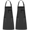 Picture of NLUS 2 Pack Cooking Aprons for Women with Pockets Adjustable Kitchen Bib Aprons for Women Men Chef, Black/White Stripe (Black/White Stripes)