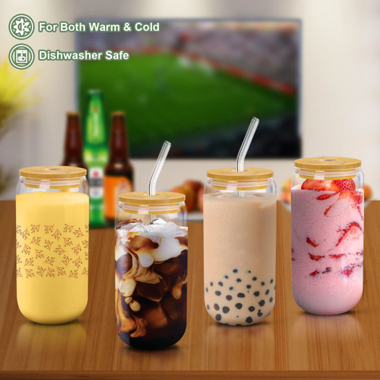 GetUSCart- 4pcs Set Drinking Glasses With Bamboo Lid And Glass Straw ...