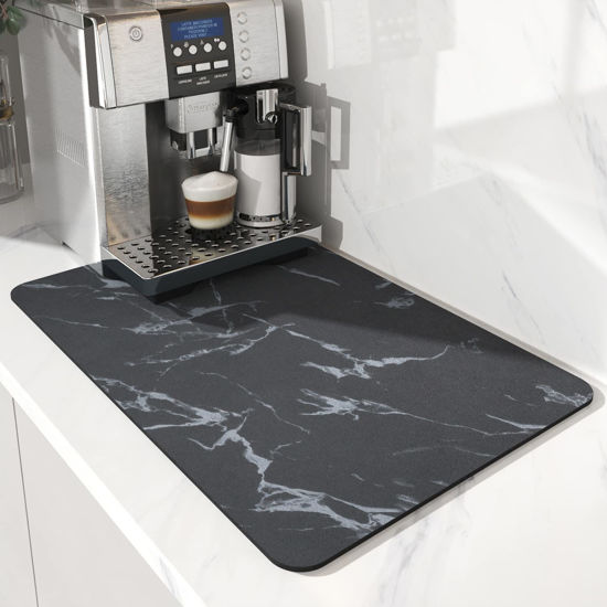Picture of AMOAMI-Coffee Mat Hide Stain Rubber Backed Absorbent Dish Drying Mat for Kitchen Counter-Coffee Bar Accessories Fit Under Coffee Maker Coffee Machine Coffee Pot Espresso Machine Dish Rack 16"x24"