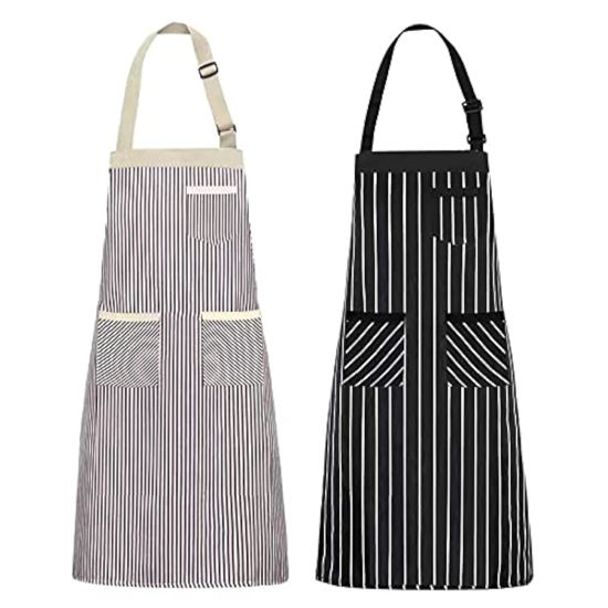 Picture of NLUS 2 Pack Kitchen Cooking Aprons, Adjustable Bib Soft Chef Apron with 3 Pockets for Men Women (Umber/Black)