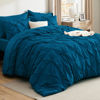 Picture of Bedsure California King Comforter Set - Cal King Bed Set 7 Pieces, Pinch Pleat Teal Blue Cali King Bedding Set with Pintuck Comforter, Sheets, Pillowcases & Shams