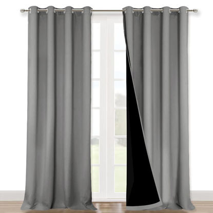 Picture of NICETOWN Full Shade Curtain Panels, Pair of Energy Smart & Noise Blocking Out Blackout Drapes for Dining Room Window, Thermal Insulated Guest Room Lined Window Dressing(Silver Grey, 52 x 102 inch)