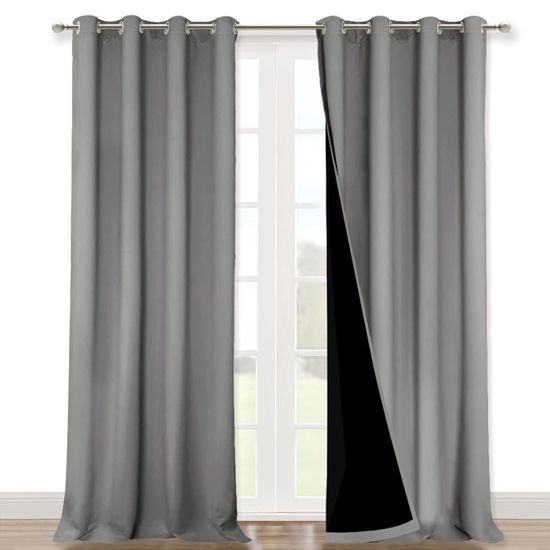 Picture of NICETOWN Full Shade Curtain Panels, Pair of Energy Smart & Noise Blocking Out Blackout Drapes for Dining Room Window, Thermal Insulated Guest Room Lined Window Dressing(Silver Grey, 52 x 102 inch)