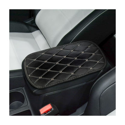 Picture of Auto Center Console Pad, PU Leather Car Center Console Box Cushion, Non Slip Soft Armrest Seat Box Cover, Waterproof Vehicle Armrest Protector for SUV, Truck, Car (Rhombic Lattice Black/Beige)