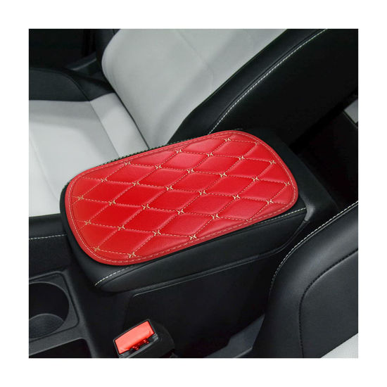 Picture of Auto Center Console Pad, PU Leather Car Center Console Box Cushion, Non Slip Soft Armrest Seat Box Cover, Waterproof Vehicle Armrest Protector for SUV, Truck, Car (Rhombic Lattice Red/Beige)