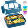 Picture of Bento Box Adult Lunch Box, Lunch Containers for Kids Girls Boys with 4 Compartments, Lunchable Food Container with Utensils, Sauce Jar, Muffin Liners, 40 Oz/5 Cup, Microwave & Dishwasher Safe, Navy