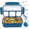 Picture of Bento Box Adult Lunch Box, Lunch Containers for Kids Girls Boys with 4 Compartments, Lunchable Food Container with Utensils, Sauce Jar, Muffin Liners, 40 Oz/5 Cup, Microwave & Dishwasher Safe, Navy