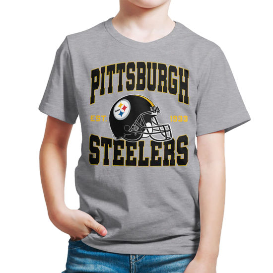 Picture of Junk Food Clothing x NFL - Pittsburgh Steelers - Team Helmet - Kids Short Sleeve T-Shirt for Boys and Girls - Size Large