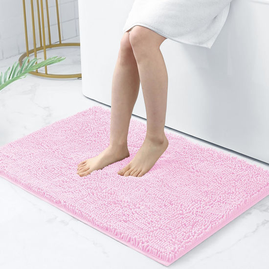 Picture of Smiry Luxury Chenille Bath Rug 36''x24'', Extra Soft and Absorbent Shaggy Bathroom Mat Rugs, Machine Washable, Non-Slip Plush Carpet Runner for Tub, Shower, and Bath Room, Pink