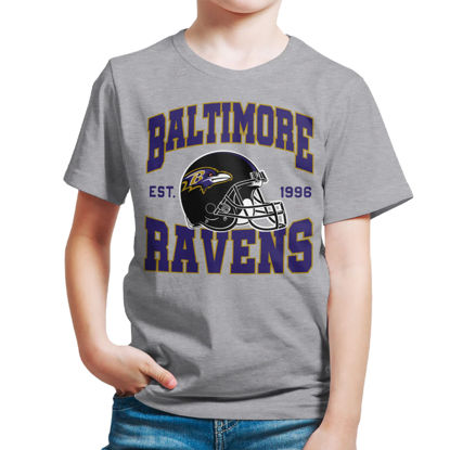 Picture of Junk Food Clothing x NFL - Baltimore Ravens - Team Helmet - Kids Short Sleeve T-Shirt for Boys and Girls - Size X-Large