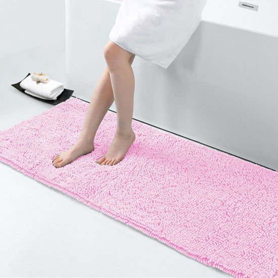 Picture of Smiry Luxury Chenille Bath Rug 59''x20'', Extra Soft and Absorbent Shaggy Bathroom Mat Rugs, Machine Washable, Non-Slip Plush Carpet Runner for Tub, Shower, and Bath Room, Pink