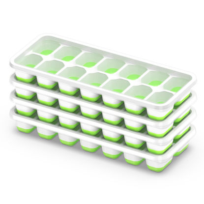 Picture of ChefAide Ice Cube Tray with Lid, 4 Packs 56 Cubes Durable Stackable Ice Cube Trays for Freezer with Removable Lids, Easy-Release Plastic & Silicone Ice Tray for Cocktail, Coffee