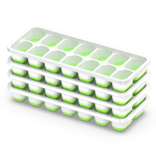 Picture of ChefAide Ice Cube Tray with Lid, 4 Packs 56 Cubes Durable Stackable Ice Cube Trays for Freezer with Removable Lids, Easy-Release Plastic & Silicone Ice Tray for Cocktail, Coffee