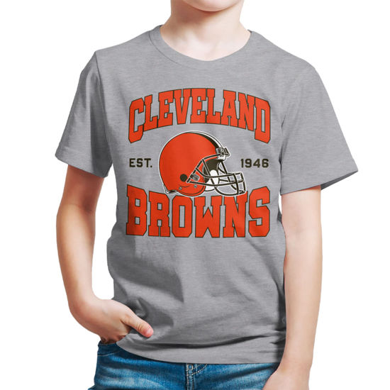 Picture of Junk Food Clothing x NFL - Cleveland Browns - Team Helmet - Kids Short Sleeve T-Shirt for Boys and Girls - Size Small