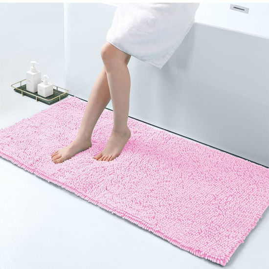 Picture of Smiry Luxury Chenille Bath Rug 47''x20'', Extra Soft and Absorbent Shaggy Bathroom Mat Rugs, Machine Washable, Non-Slip Plush Carpet Runner for Tub, Shower, and Bath Room, Pink
