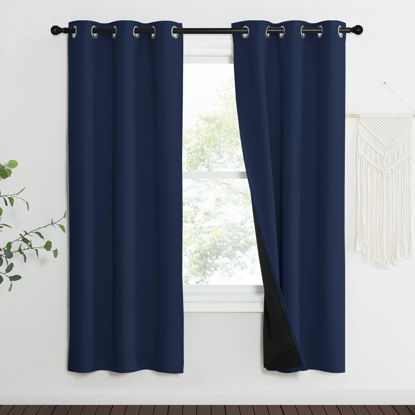 Picture of NICETOWN 100% Blackout Curtain Set, Thermal Insulated & Energy Efficiency Window Draperies for Guest Room, Full Shading Panels for Shift Worker and Light Sleepers, Navy Blue, 37W x 70L, 2 PCs
