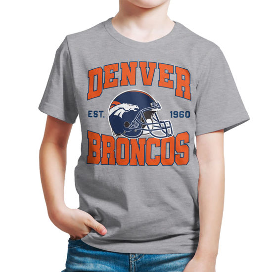 Picture of Junk Food Clothing x NFL - Denver Broncos - Team Helmet - Kids Short Sleeve T-Shirt for Boys and Girls - Size X-Large