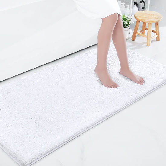 Picture of Smiry Luxury Chenille Bath Rug 59''x24'', Extra Soft and Absorbent Shaggy Bathroom Mat Rugs, Machine Washable, Non-Slip Plush Carpet Runner for Tub, Shower, and Bath Room, White