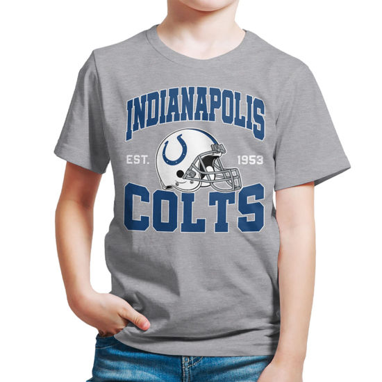 Picture of Junk Food Clothing x NFL - Indianapolis Colts - Team Helmet - Kids Short Sleeve T-Shirt for Boys and Girls - Size Medium