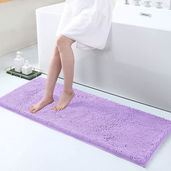 Picture of Smiry Luxury Chenille Bath Rug 47''x17'', Extra Soft and Absorbent Shaggy Bathroom Mat Rugs, Machine Washable, Non-Slip Plush Carpet Runner for Tub, Shower, and Bath Room, Purple