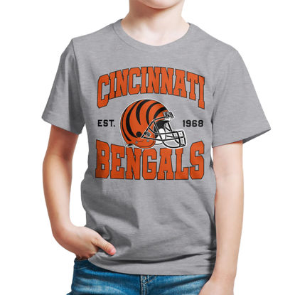 Picture of Junk Food Kids' Soft Cotton Blend Crew Neck T-Shirt, Cincinnati Bengals-Athletic Heather X-Large