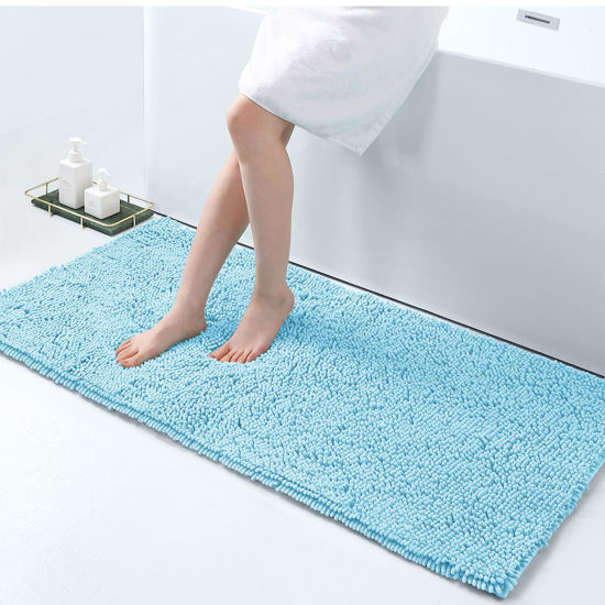 Picture of Smiry Luxury Chenille Bath Rug 47''x20'', Extra Soft and Absorbent Shaggy Bathroom Mat Rugs, Machine Washable, Non-Slip Plush Carpet Runner for Tub, Shower, and Bath Room, Sky Blue