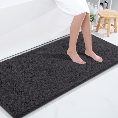 Picture of Smiry Luxury Chenille Bath Rug 59''x24'', Extra Soft and Absorbent Shaggy Bathroom Mat Rugs, Machine Washable, Non-Slip Plush Carpet Runner for Tub, Shower, and Bath Room, Charcoal Grey