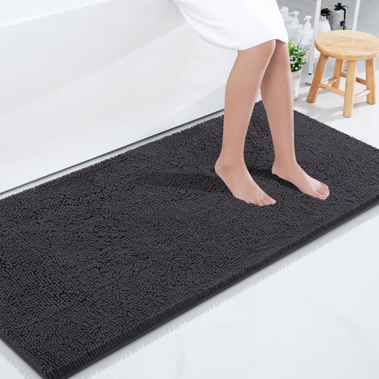 Picture of Smiry Luxury Chenille Bath Rug 59''x24'', Extra Soft and Absorbent Shaggy Bathroom Mat Rugs, Machine Washable, Non-Slip Plush Carpet Runner for Tub, Shower, and Bath Room, Charcoal Grey