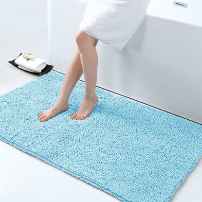 Picture of Smiry Luxury Chenille Bath Rug 47''x24'', Extra Soft and Absorbent Shaggy Bathroom Mat Rugs, Machine Washable, Non-Slip Plush Carpet Runner for Tub, Shower, and Bath Room, Sky Blue