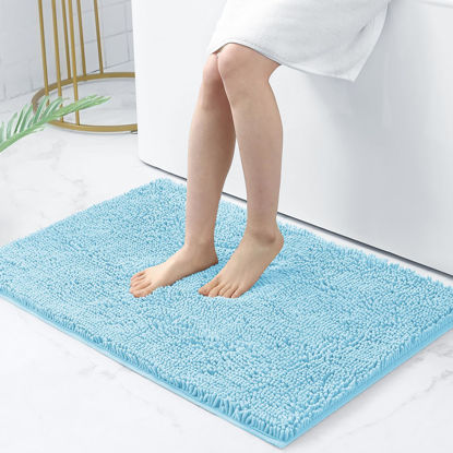 Picture of Smiry Luxury Chenille Bath Rug 36''x24'', Extra Soft and Absorbent Shaggy Bathroom Mat Rugs, Machine Washable, Non-Slip Plush Carpet Runner for Tub, Shower, and Bath Room, Sky Blue
