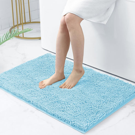 Picture of Smiry Luxury Chenille Bath Rug 36''x24'', Extra Soft and Absorbent Shaggy Bathroom Mat Rugs, Machine Washable, Non-Slip Plush Carpet Runner for Tub, Shower, and Bath Room, Sky Blue