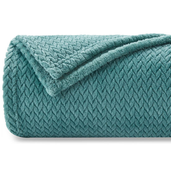 Picture of NEWCOSPLAY Super Soft Throw Blanket Light Teal Premium Silky Flannel Fleece Leaves Pattern Lightweight Bed Blanket All Season Use (Light Teal, Throw(40"x50"))