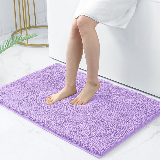 Picture of Smiry Luxury Chenille Bath Rug 36''x24'', Extra Soft and Absorbent Shaggy Bathroom Mat Rugs, Machine Washable, Non-Slip Plush Carpet Runner for Tub, Shower, and Bath Room, Purple