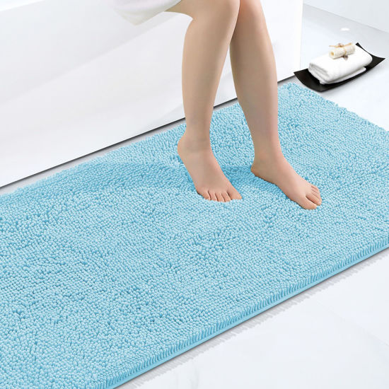 Picture of Smiry Luxury Chenille Bath Rug 40''x32'', Extra Soft and Absorbent Shaggy Bathroom Mat Rugs, Machine Washable, Non-Slip Plush Carpet Runner for Tub, Shower, and Bath Room, Sky Blue