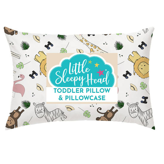 Picture of Little Sleepy Head Toddler Pillow with Pillowcase 13x18 - Kids Pillow for Sleeping - Toddler Pillow - Better Neck Support Ergonomic Pillow and Toddler Pillowcase - Best Pillows for Kids (Safari)