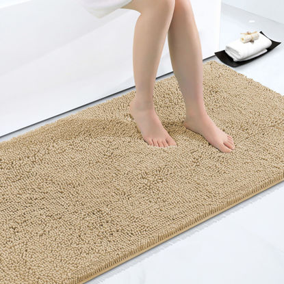 Picture of Smiry Luxury Chenille Bath Rug 48''x32'', Extra Soft and Absorbent Shaggy Bathroom Mat Rugs, Machine Washable, Non-Slip Plush Carpet Runner for Tub, Shower, and Bath Room, Beige